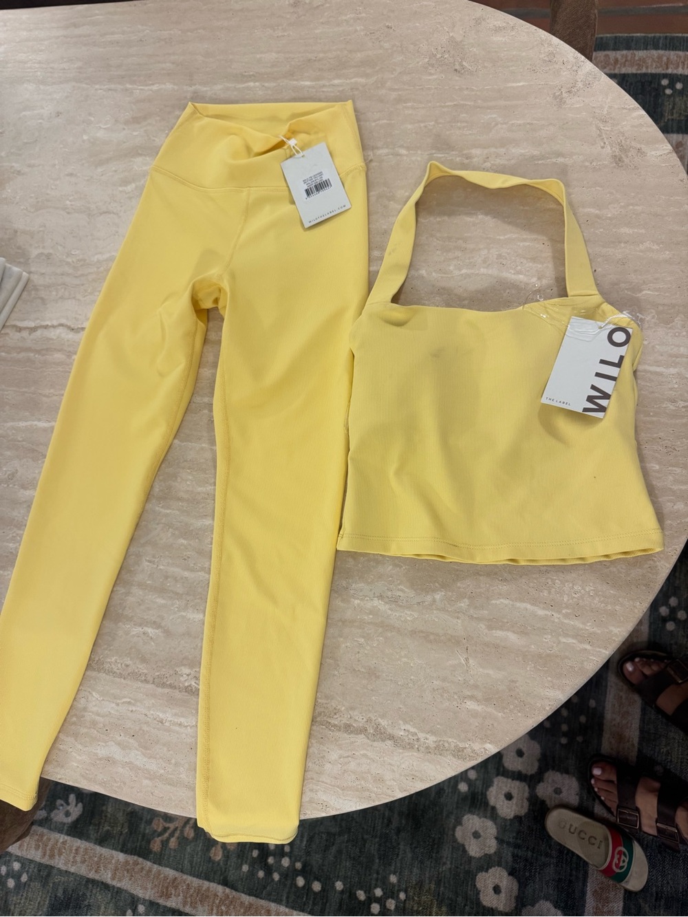 Wilo Yellow High-Waist Legging & Halter Crop Tank workout Set XS